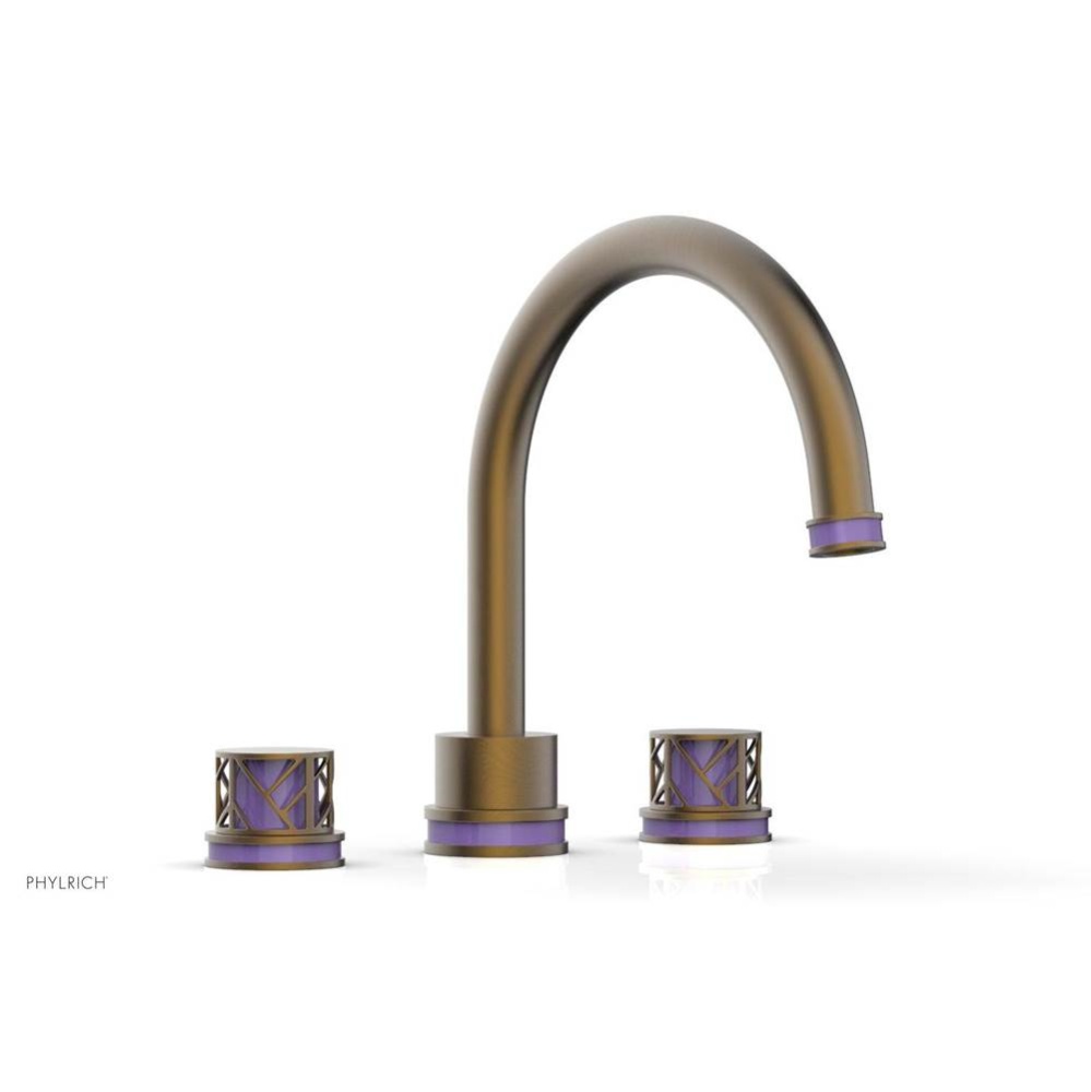 Old English Brass Jolie 3-Hole Deck Tub Filler With Gooseneck Spout, Round Cutaway Handles, And Pu