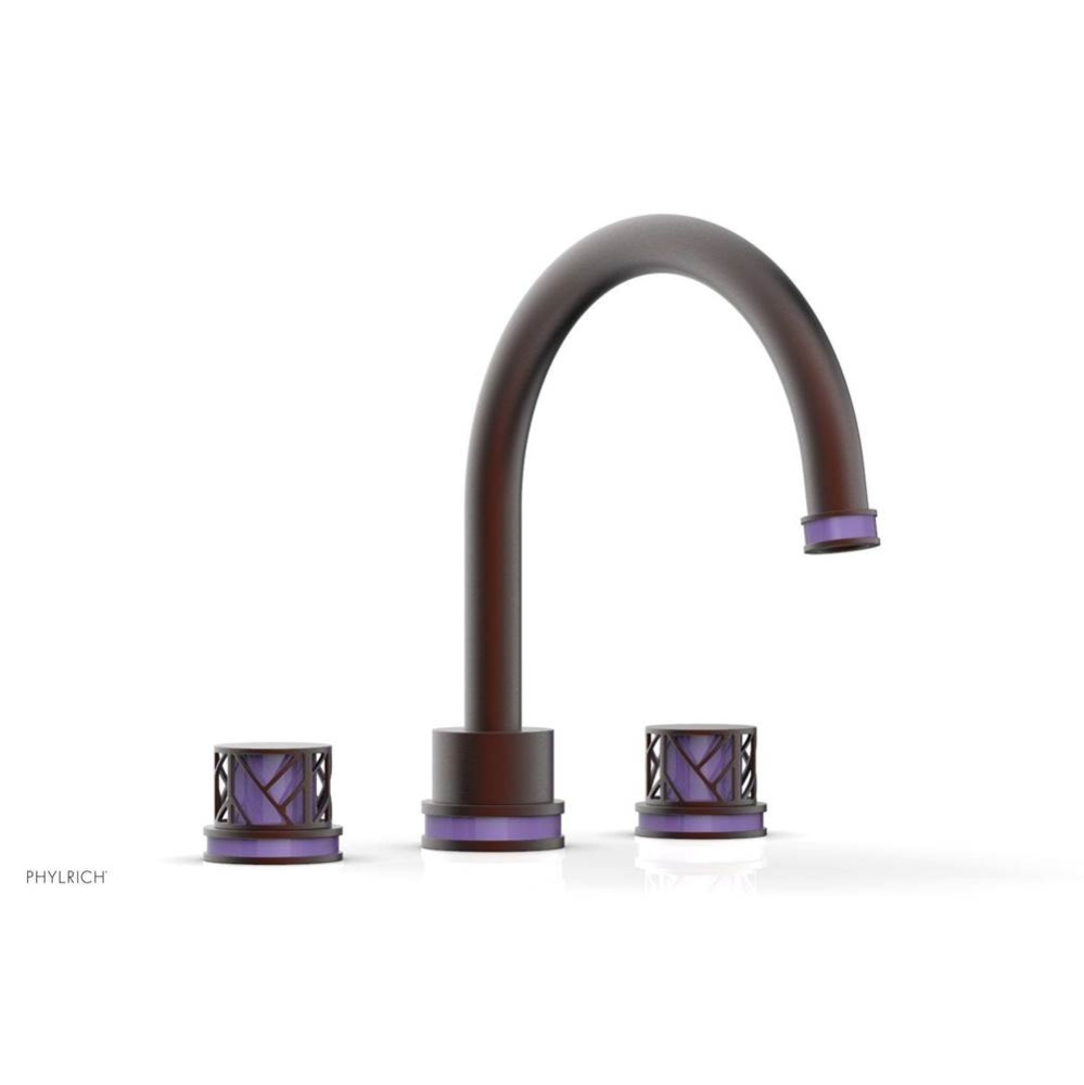 Weathered Copper Jolie 3-Hole Deck Tub Filler With Gooseneck Spout, Round Cutaway Handles, And Pur