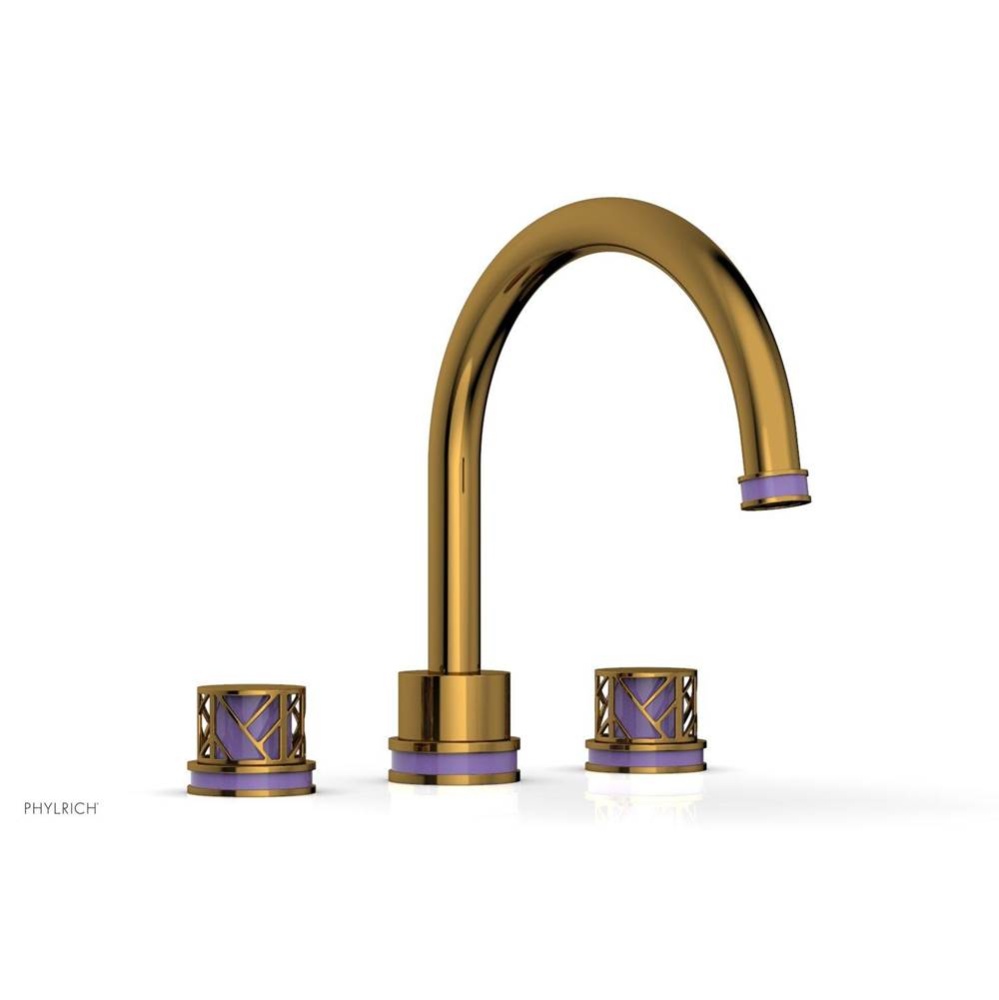 French Brass (Living Finish) Jolie 3-Hole Deck Tub Filler With Gooseneck Spout, Round Cutaway Hand
