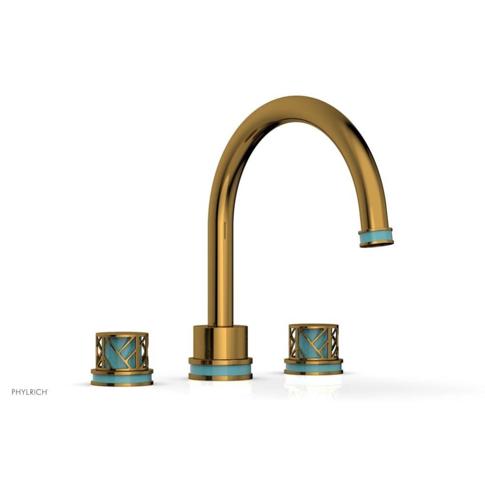 French Brass (Living Finish) Jolie 3-Hole Deck Tub Filler With Gooseneck Spout, Round Cutaway Hand