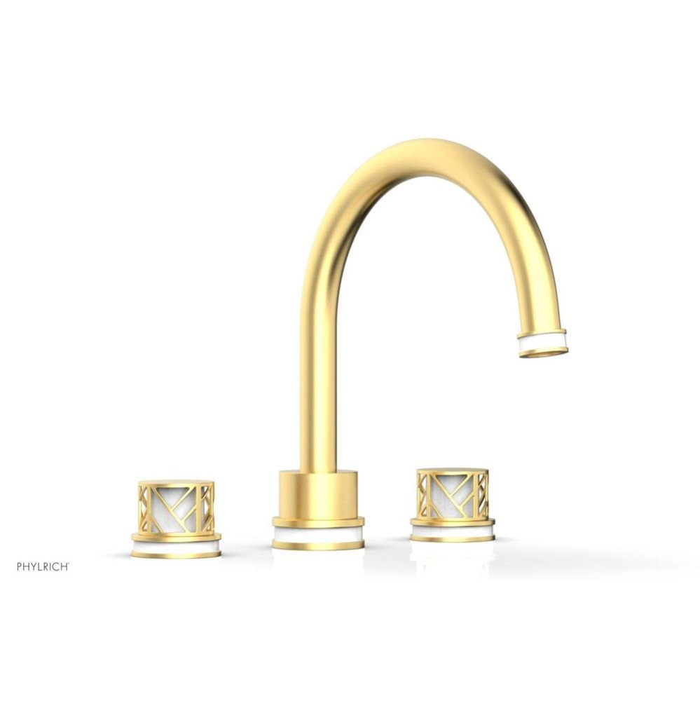 Burnished Gold Jolie 3-Hole Deck Tub Filler With Gooseneck Spout, Round Cutaway Handles, And Gloss