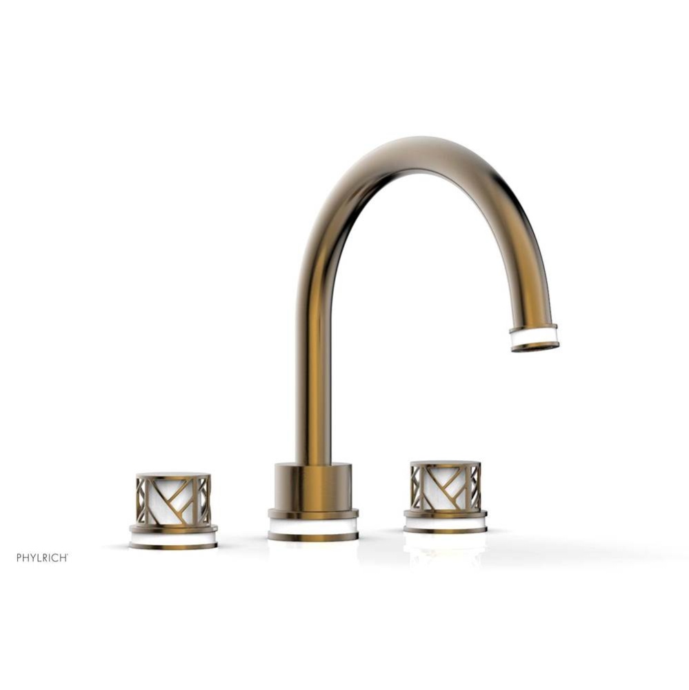 Antique Brass Jolie 3-Hole Deck Tub Filler With Gooseneck Spout, Round Cutaway Handles, And Gloss