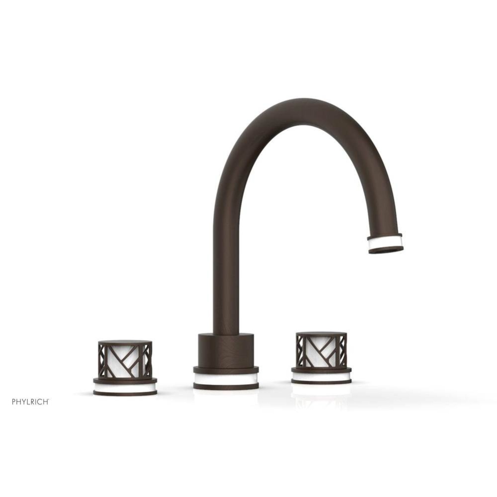 Antique Bronze Jolie 3-Hole Deck Tub Filler With Gooseneck Spout, Round Cutaway Handles, And Gloss