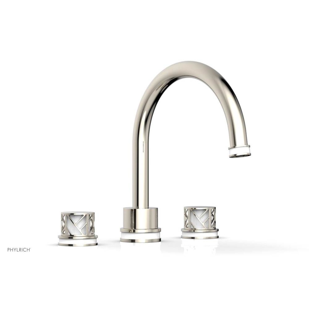 Polished Nickel Jolie 3-Hole Deck Tub Filler With Gooseneck Spout, Round Cutaway Handles, And Glos