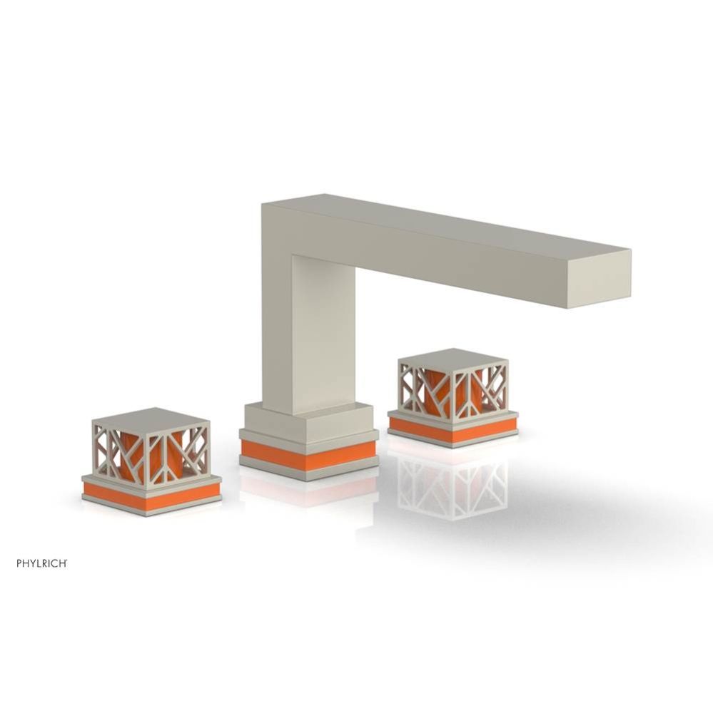 Burnished Nickel Jolie 3-Hole Deck Tub Filler With Rectangular Spout, Square Cutaway Handles, And