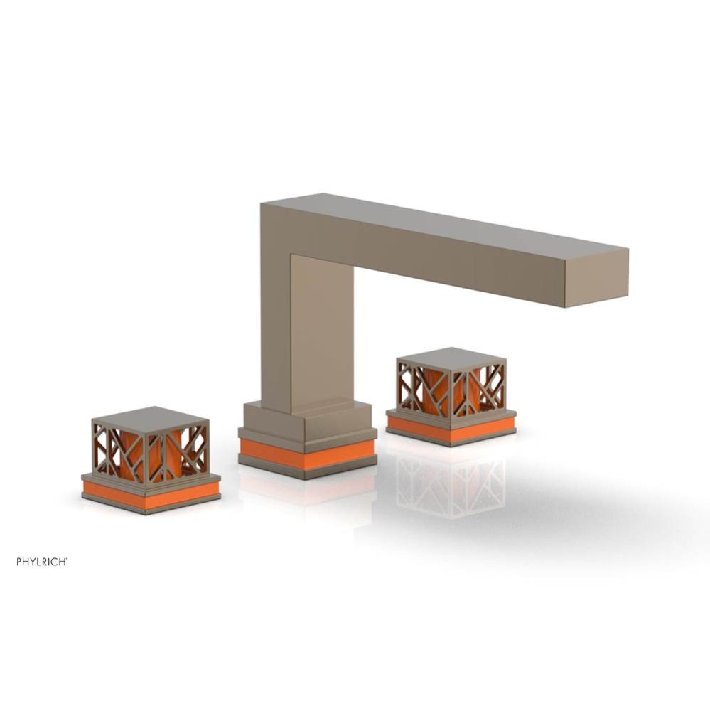 Antique Brass Jolie 3-Hole Deck Tub Filler With Rectangular Spout, Square Cutaway Handles, And Ora