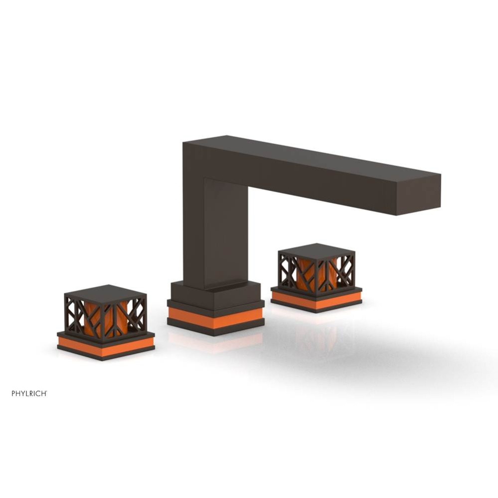 Antique Bronze Jolie 3-Hole Deck Tub Filler With Rectangular Spout, Square Cutaway Handles, And Or