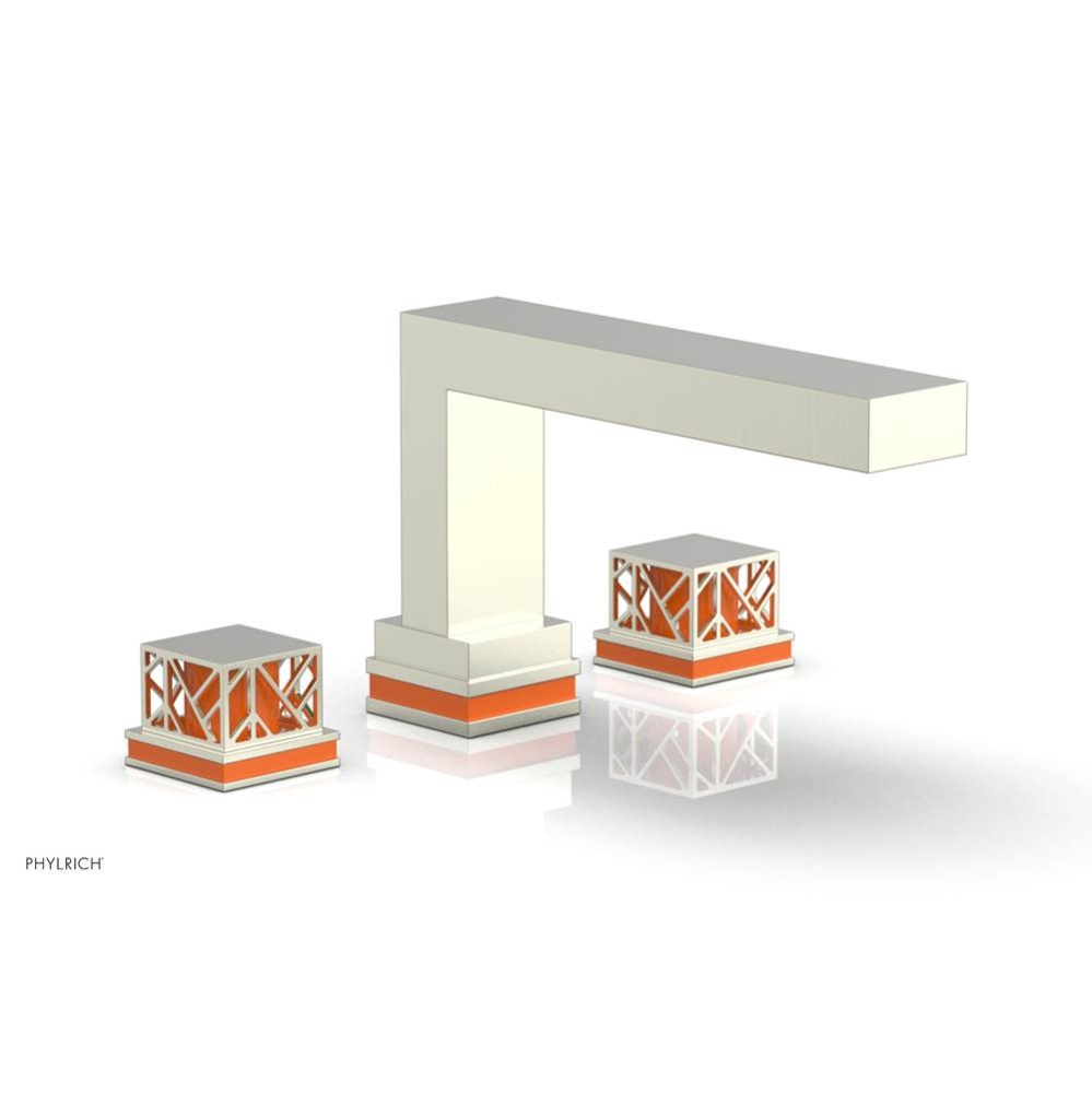 Satin Nickel Jolie 3-Hole Deck Tub Filler With Rectangular Spout, Square Cutaway Handles, And Oran