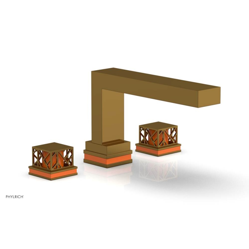 French Brass (Living Finish) Jolie 3-Hole Deck Tub Filler With Rectangular Spout, Square Cutaway H