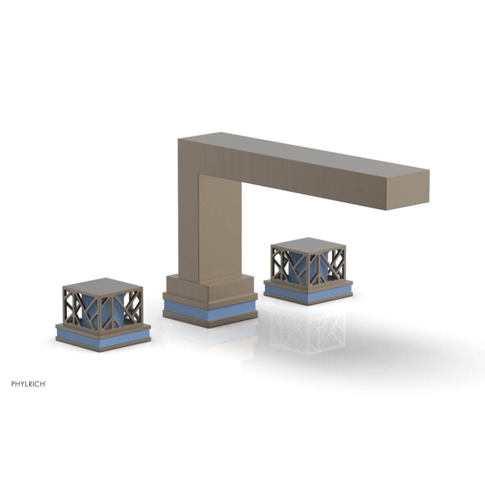 Old English Brass Jolie 3-Hole Deck Tub Filler With Rectangular Spout, Square Cutaway Handles, And