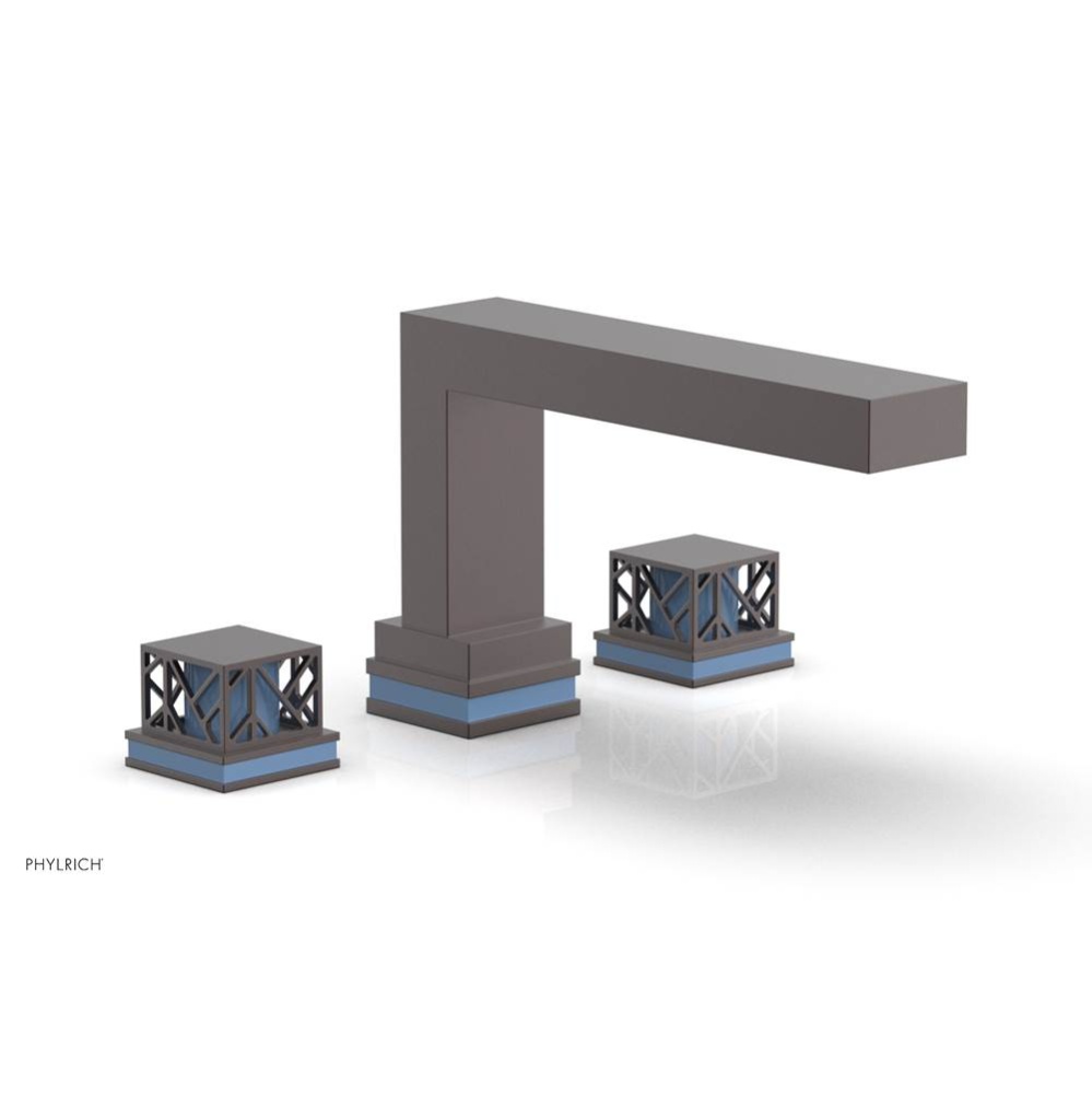 Weathered Copper Jolie 3-Hole Deck Tub Filler With Rectangular Spout, Square Cutaway Handles, And