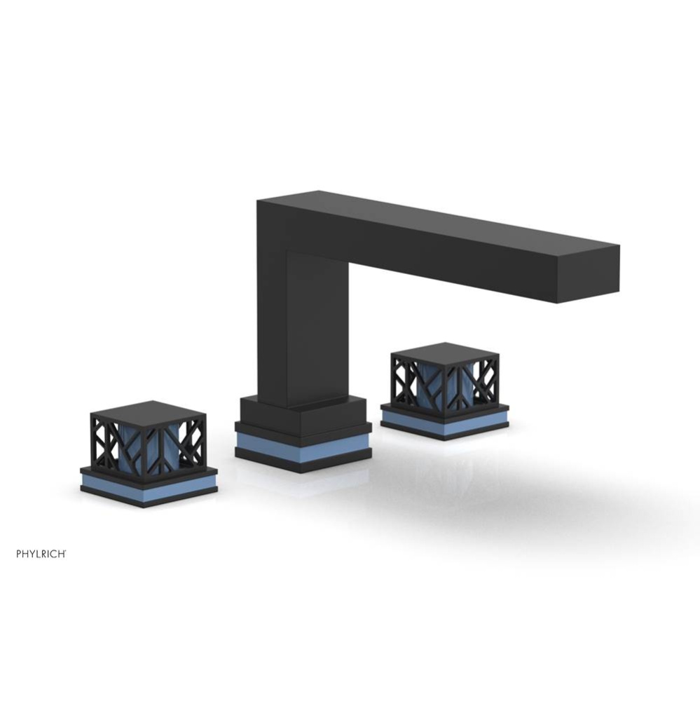 Matte Black Jolie 3-Hole Deck Tub Filler With Rectangular Spout, Square Cutaway Handles, And Light