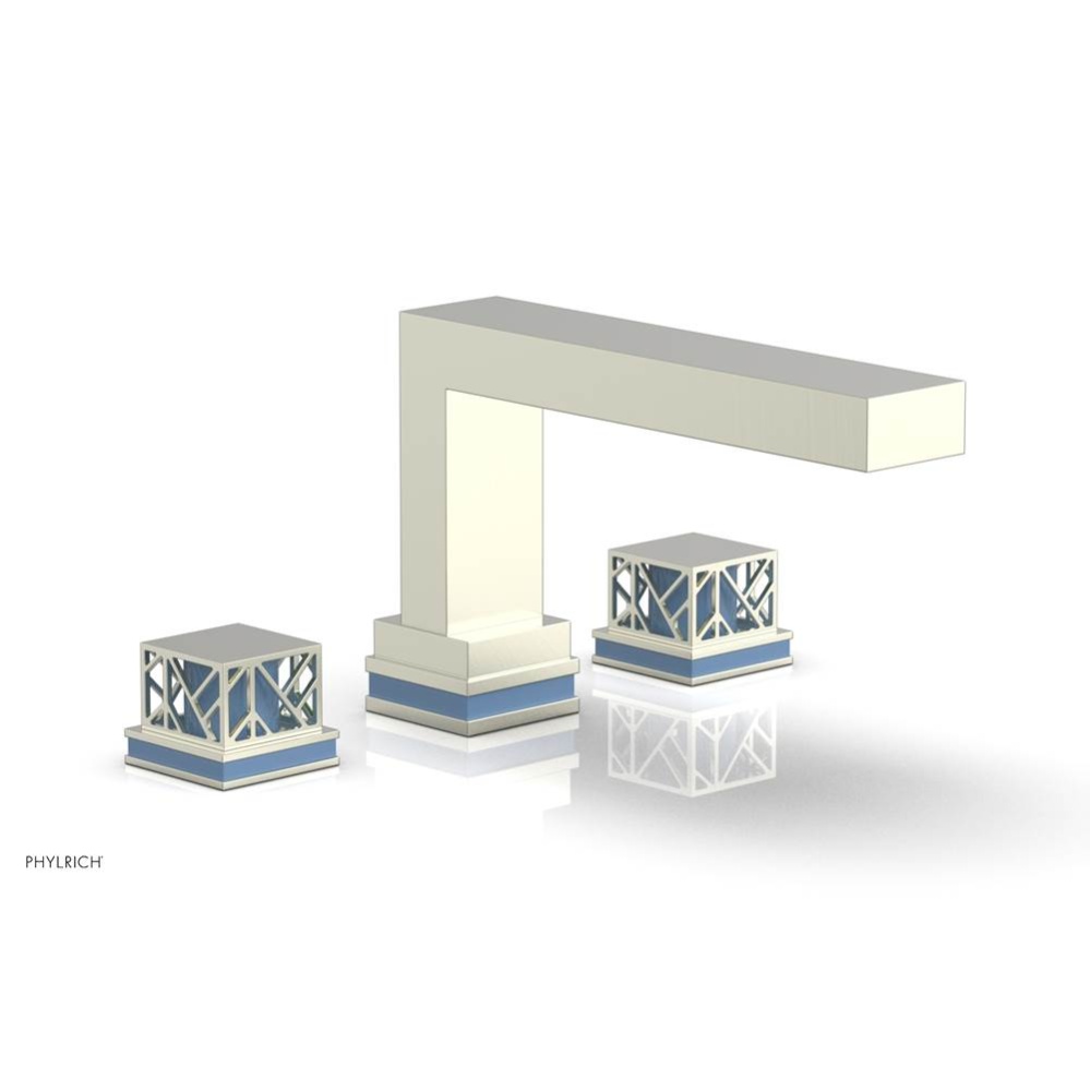 Satin Nickel Jolie 3-Hole Deck Tub Filler With Rectangular Spout, Square Cutaway Handles, And Ligh