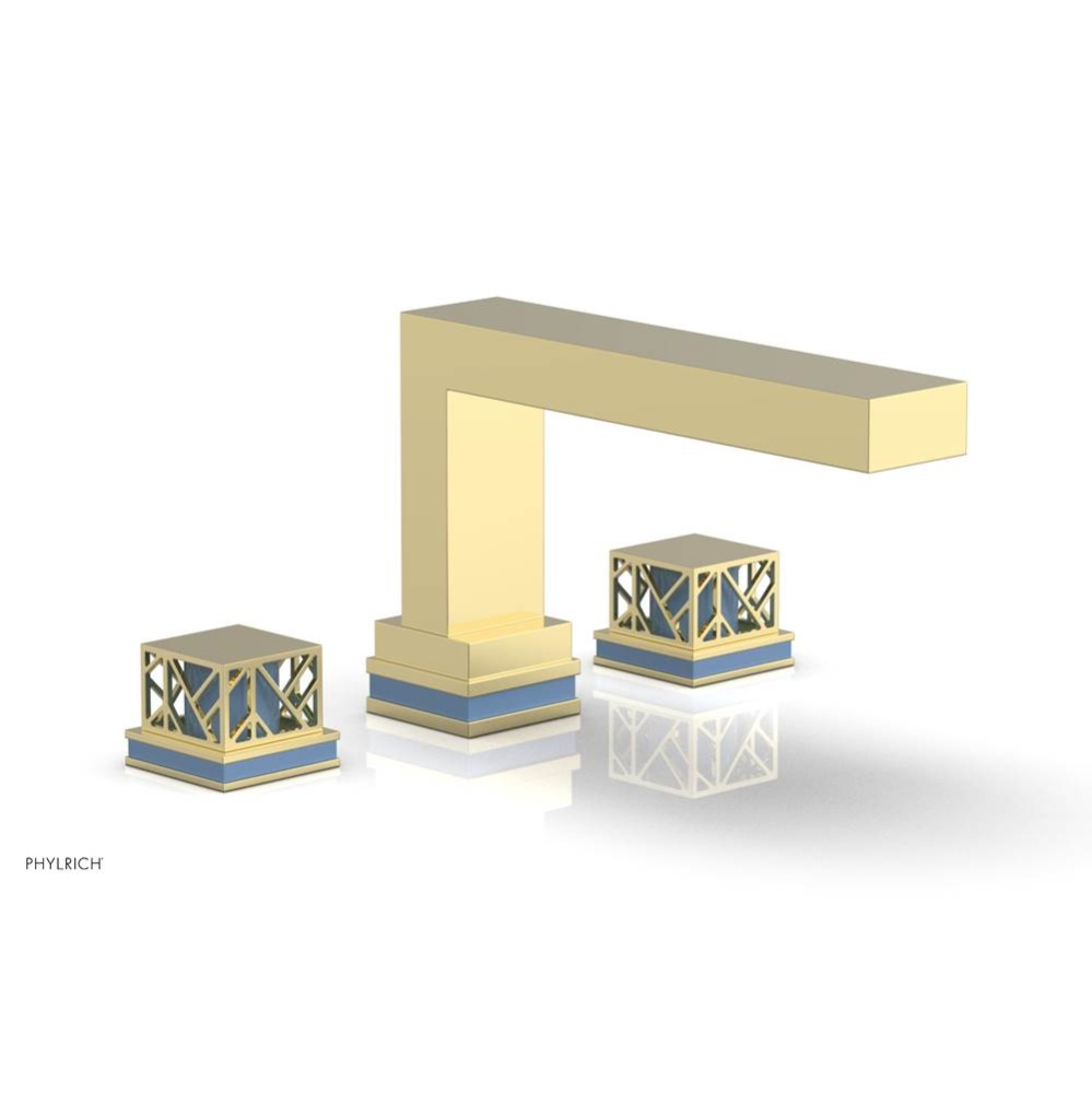 Polished Brass Jolie 3-Hole Deck Tub Filler With Rectangular Spout, Square Cutaway Handles, And Li