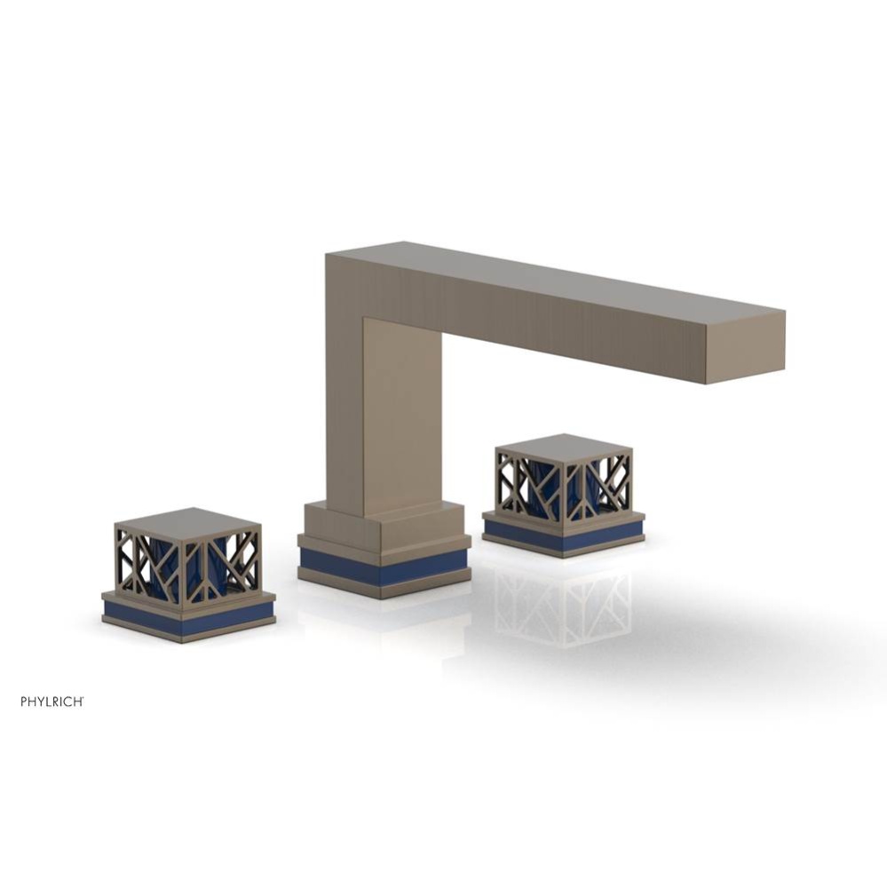 Old English Brass Jolie 3-Hole Deck Tub Filler With Rectangular Spout, Square Cutaway Handles, And