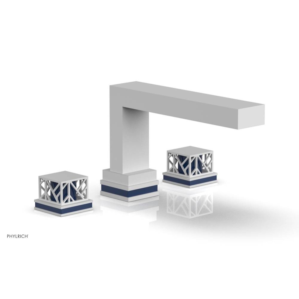 Satin White Jolie 3-Hole Deck Tub Filler With Rectangular Spout, Square Cutaway Handles, And Navy