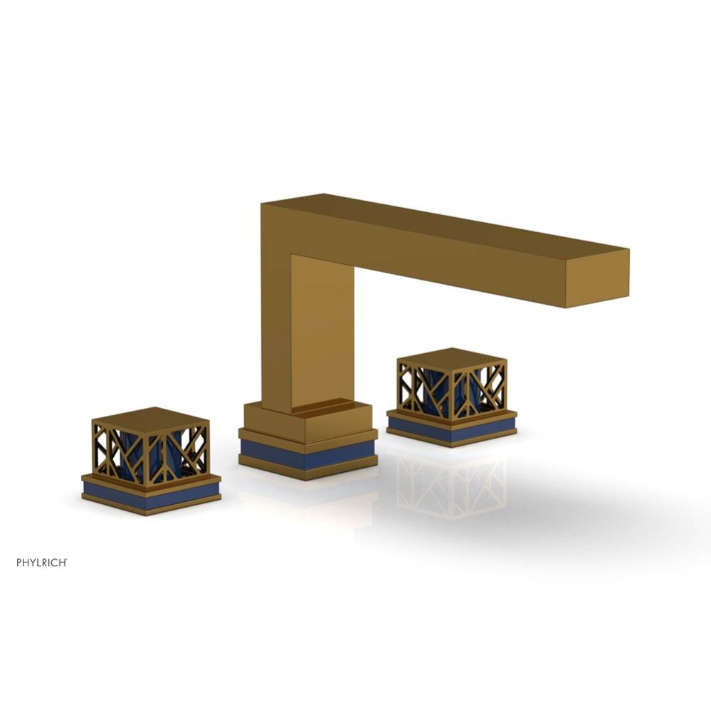 French Brass (Living Finish) Jolie 3-Hole Deck Tub Filler With Rectangular Spout, Square Cutaway H