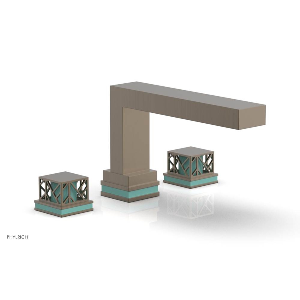 Old English Brass Jolie 3-Hole Deck Tub Filler With Rectangular Spout, Square Cutaway Handles, And