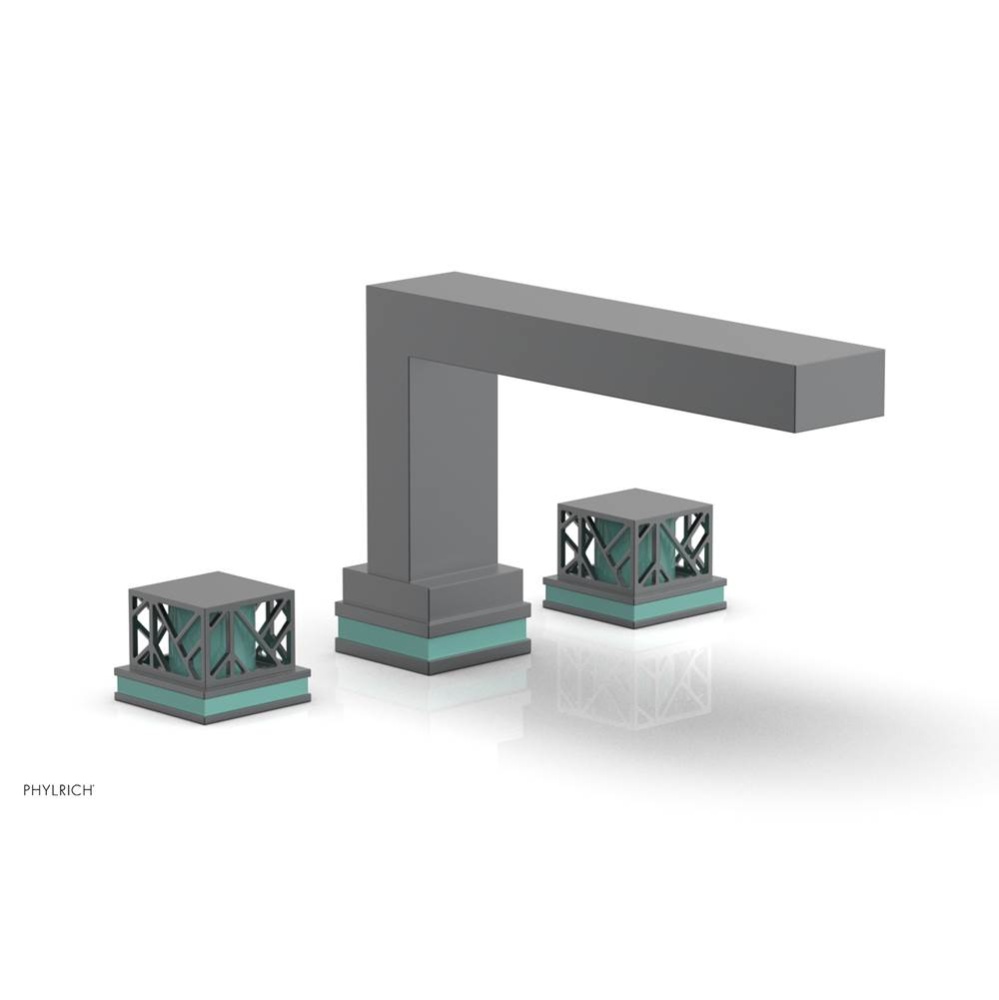 Gunmetal Gray Jolie 3-Hole Deck Tub Filler With Rectangular Spout, Square Cutaway Handles, And Tur