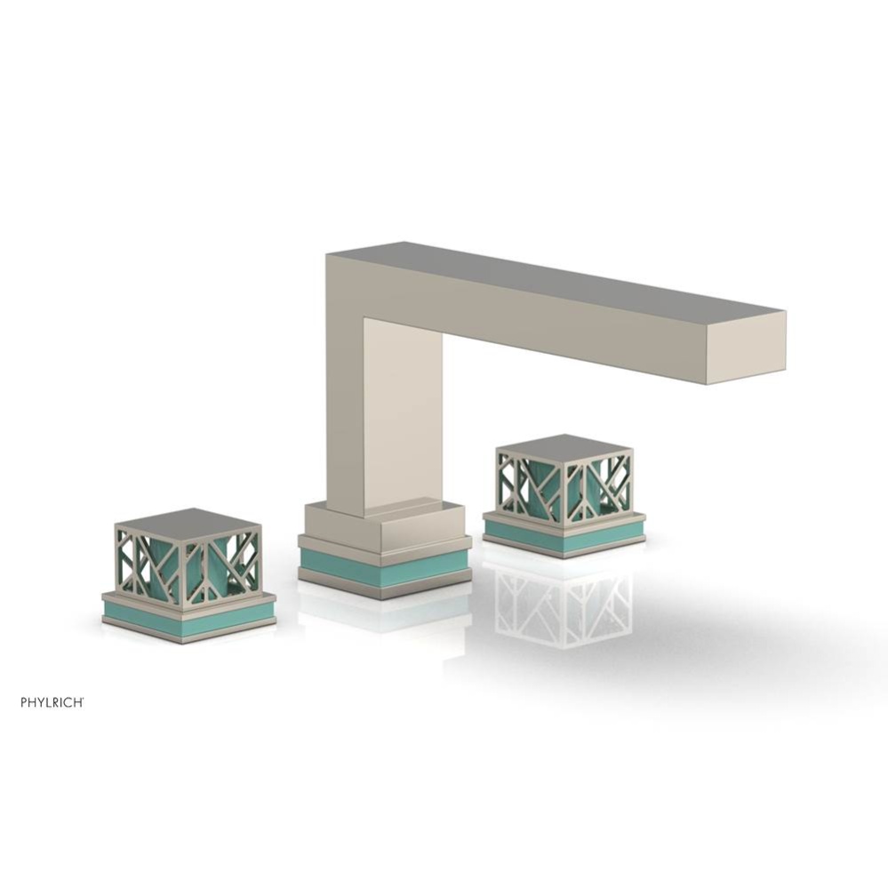 Polished Nickel Jolie 3-Hole Deck Tub Filler With Rectangular Spout, Square Cutaway Handles, And T