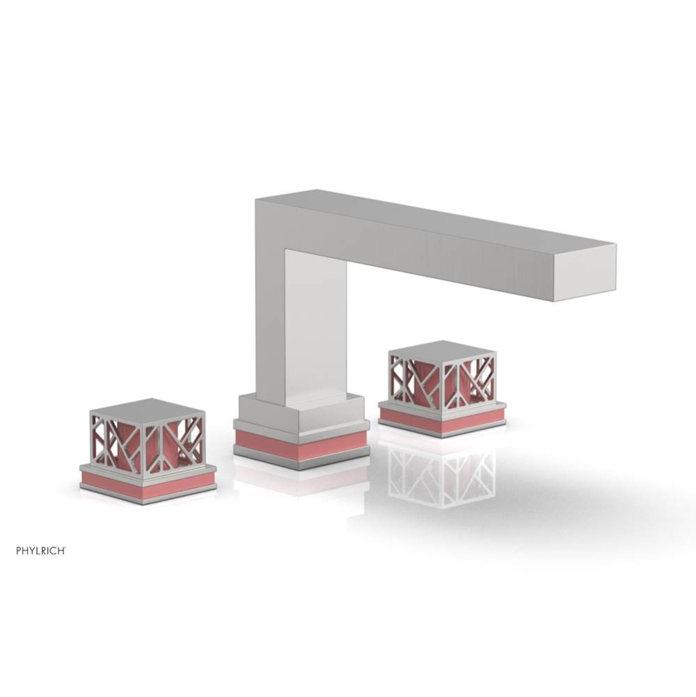 Satin Chrome Jolie 3-Hole Deck Tub Filler With Rectangular Spout, Square Cutaway Handles, And Pink