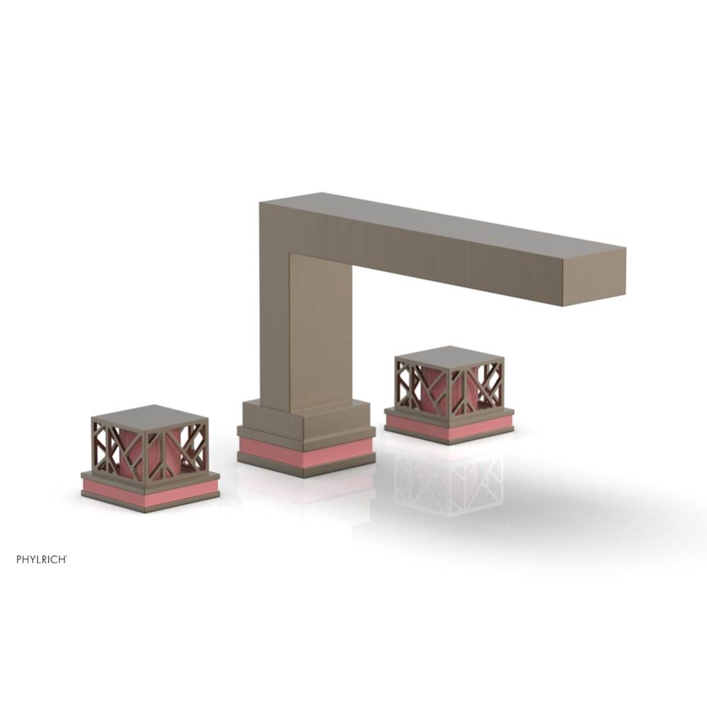 Old English Brass Jolie 3-Hole Deck Tub Filler With Rectangular Spout, Square Cutaway Handles, And