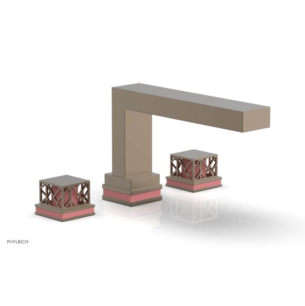 Antique Brass Jolie 3-Hole Deck Tub Filler With Rectangular Spout, Square Cutaway Handles, And Pin