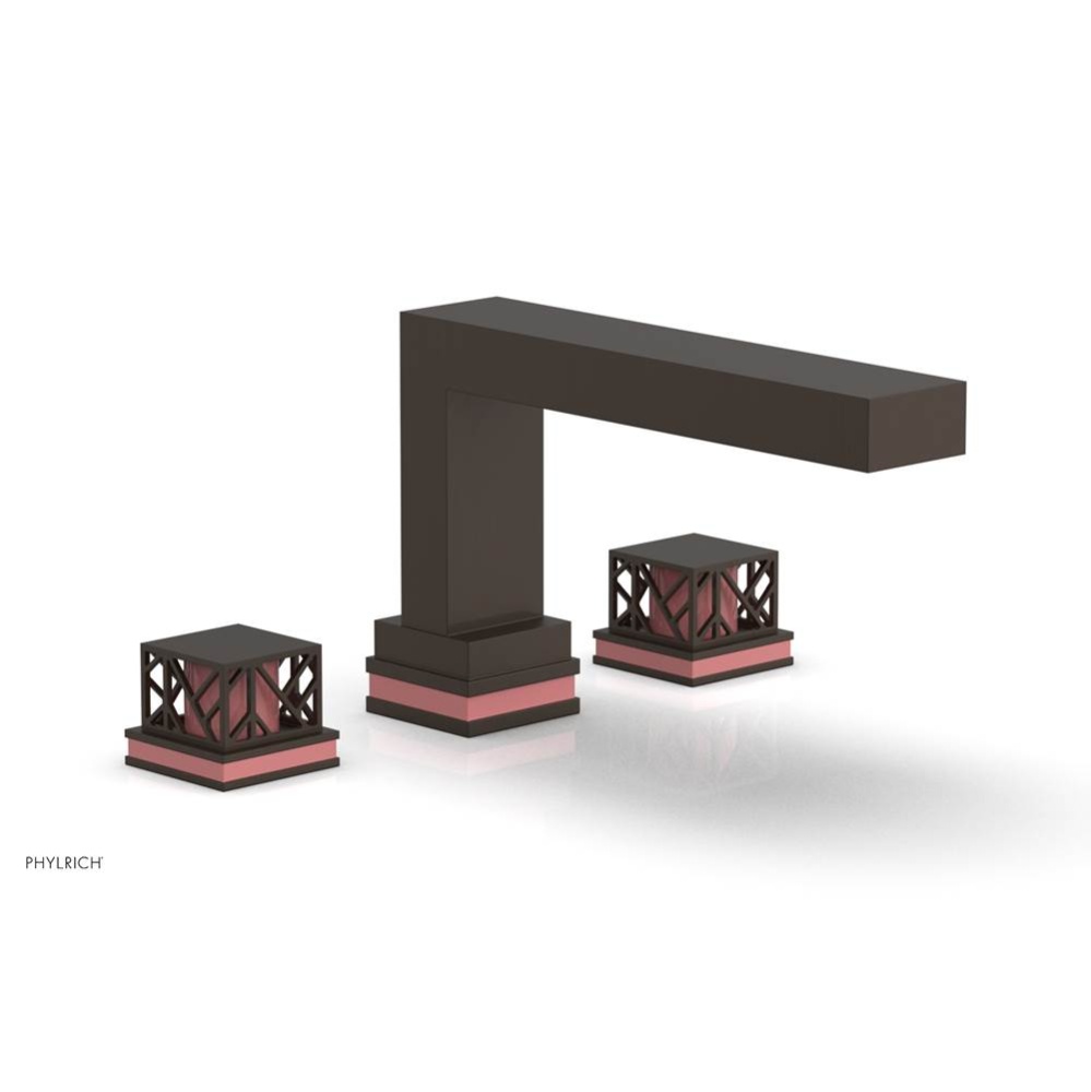 Antique Bronze Jolie 3-Hole Deck Tub Filler With Rectangular Spout, Square Cutaway Handles, And Pi