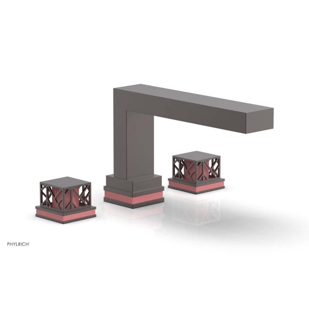 Weathered Copper Jolie 3-Hole Deck Tub Filler With Rectangular Spout, Square Cutaway Handles, And