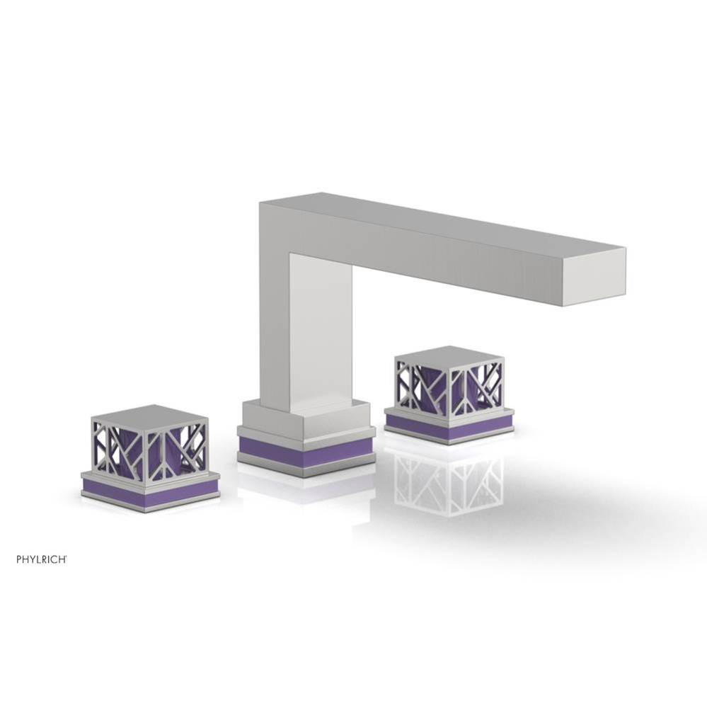 Satin Chrome Jolie 3-Hole Deck Tub Filler With Rectangular Spout, Square Cutaway Handles, And Purp