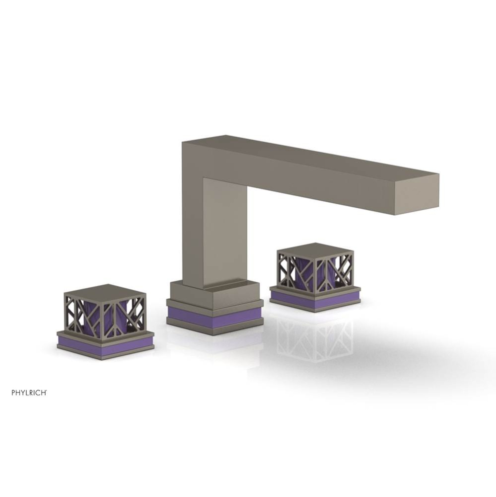 Pewter Jolie 3-Hole Deck Tub Filler With Rectangular Spout, Square Cutaway Handles, And Purple Acc