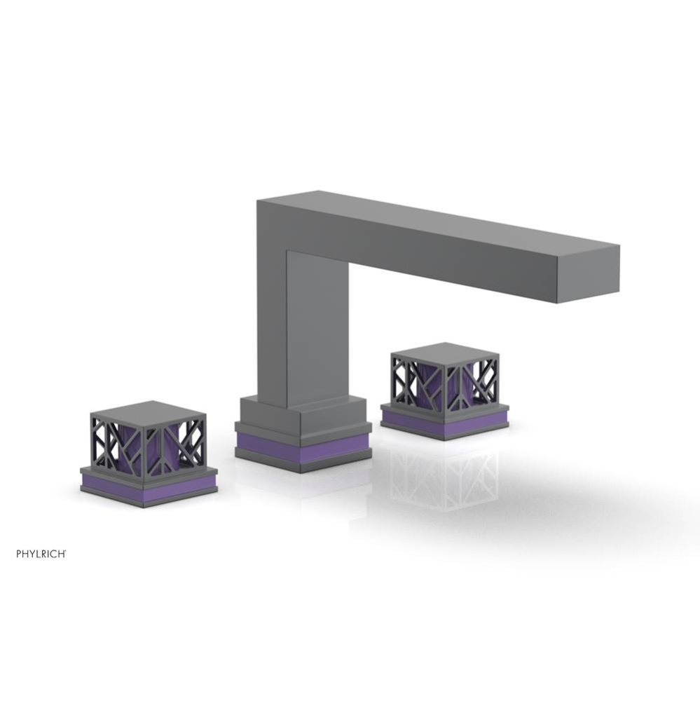 Gunmetal Gray Jolie 3-Hole Deck Tub Filler With Rectangular Spout, Square Cutaway Handles, And Pur