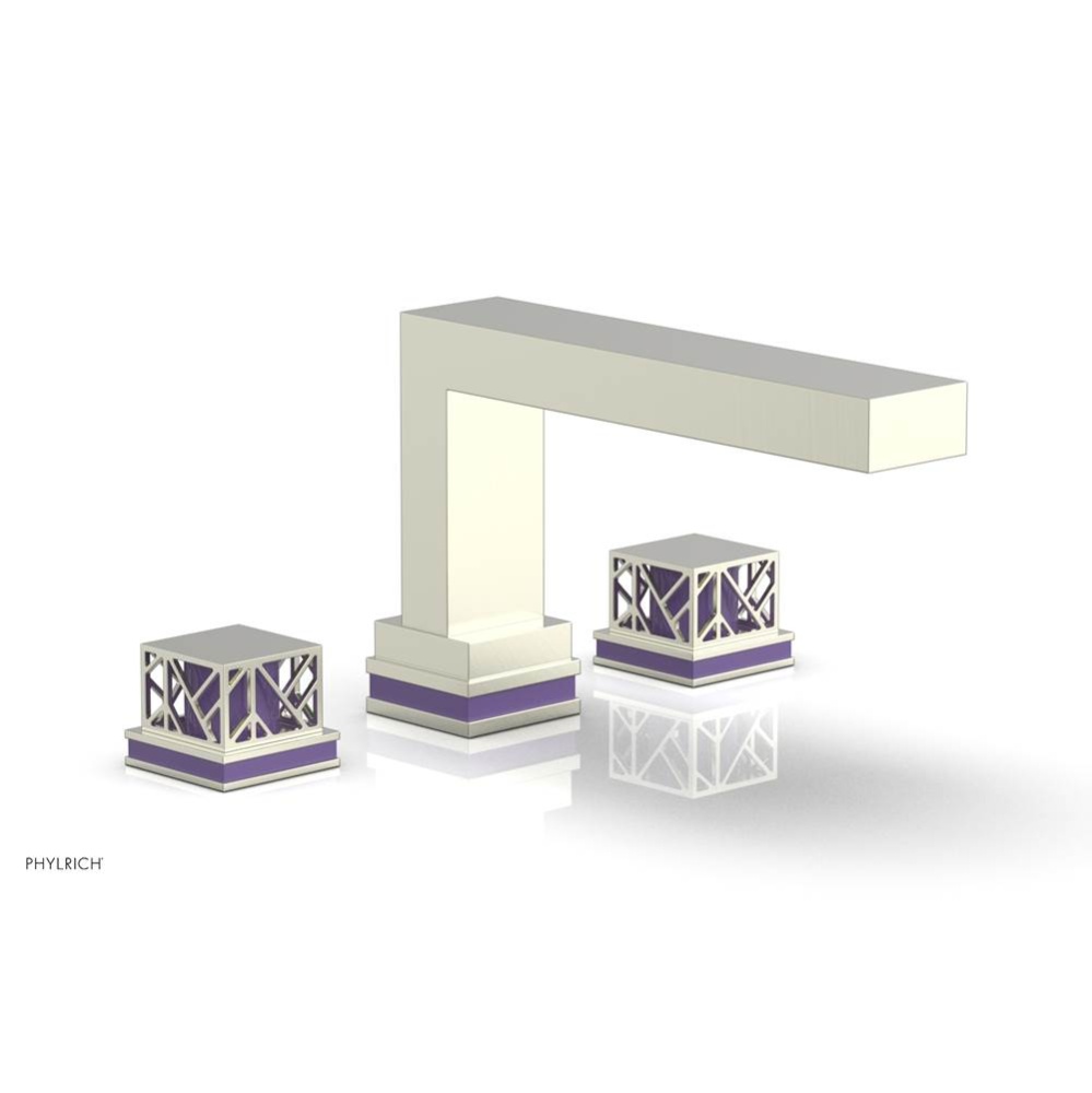 Satin Nickel Jolie 3-Hole Deck Tub Filler With Rectangular Spout, Square Cutaway Handles, And Purp