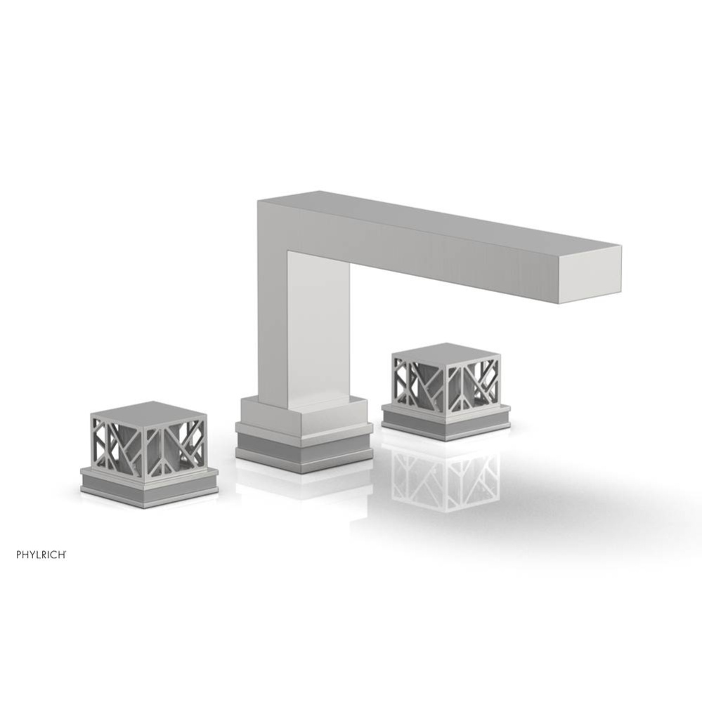 Satin Chrome Jolie 3-Hole Deck Tub Filler With Rectangular Spout, Square Cutaway Handles, And Grey