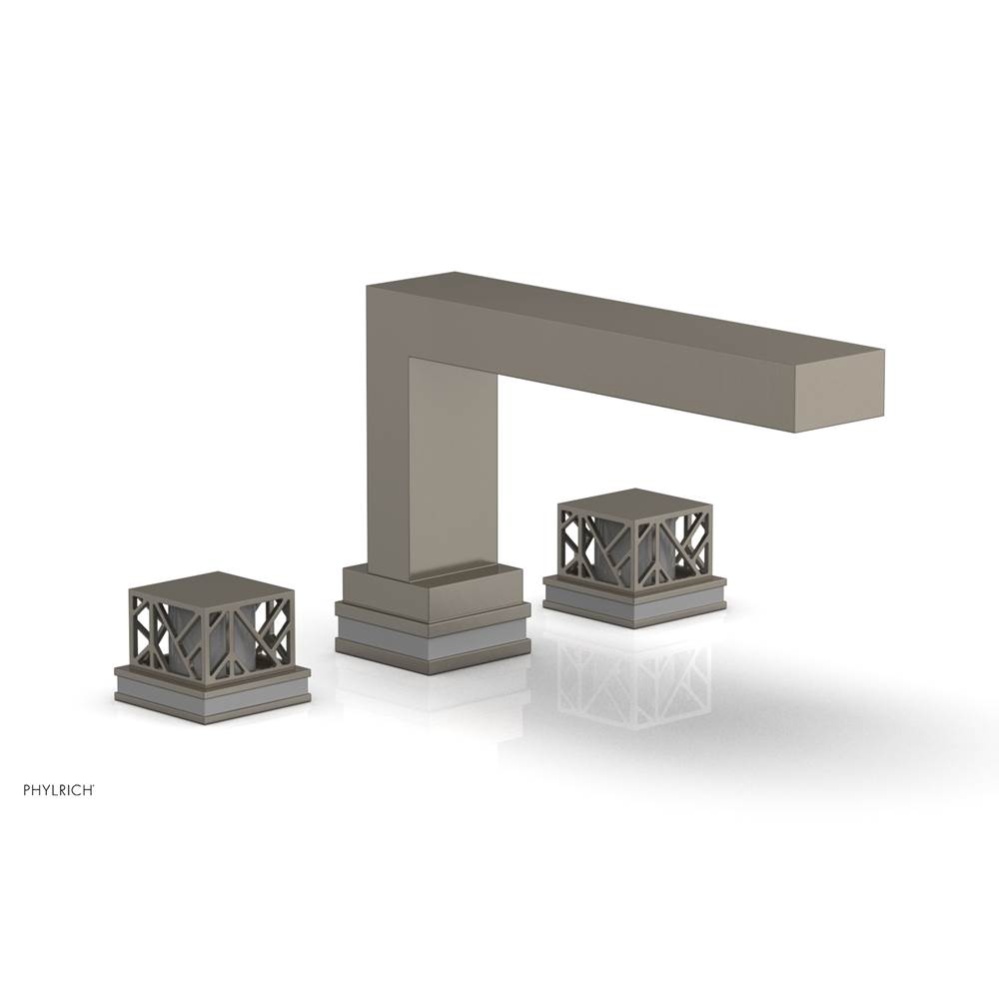 Pewter Jolie 3-Hole Deck Tub Filler With Rectangular Spout, Square Cutaway Handles, And Grey Accen