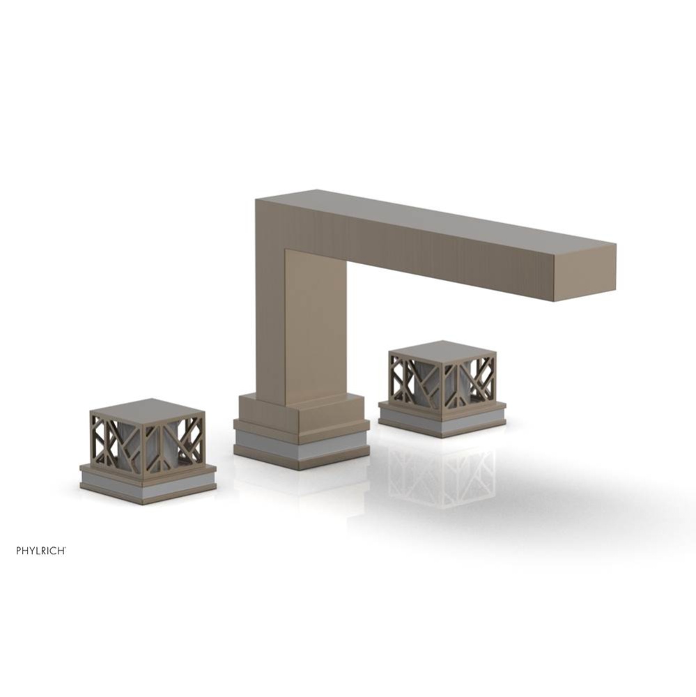 Old English Brass Jolie 3-Hole Deck Tub Filler With Rectangular Spout, Square Cutaway Handles, And