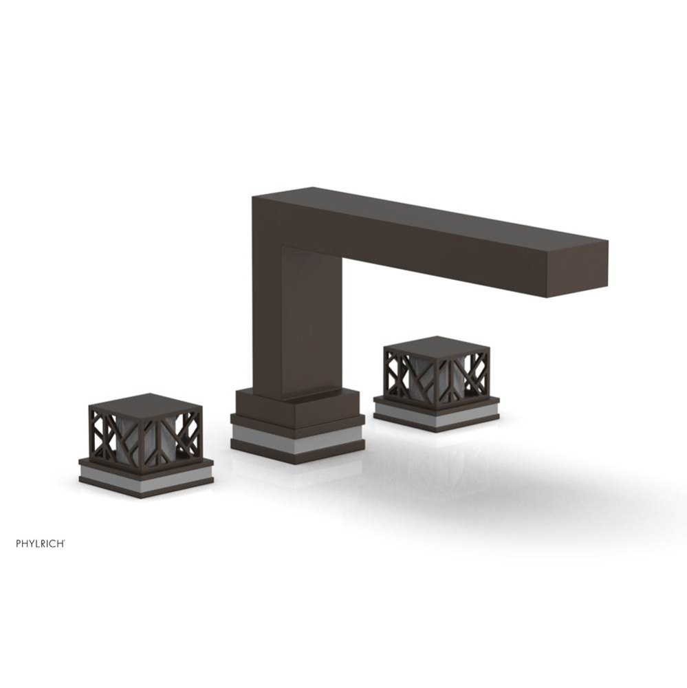 Antique Bronze Jolie 3-Hole Deck Tub Filler With Rectangular Spout, Square Cutaway Handles, And Gr