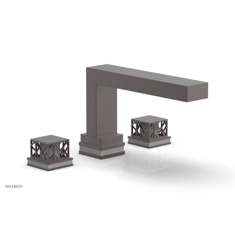 Weathered Copper Jolie 3-Hole Deck Tub Filler With Rectangular Spout, Square Cutaway Handles, And