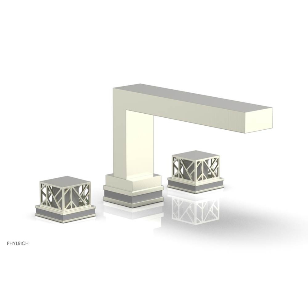 Satin Nickel Jolie 3-Hole Deck Tub Filler With Rectangular Spout, Square Cutaway Handles, And Grey