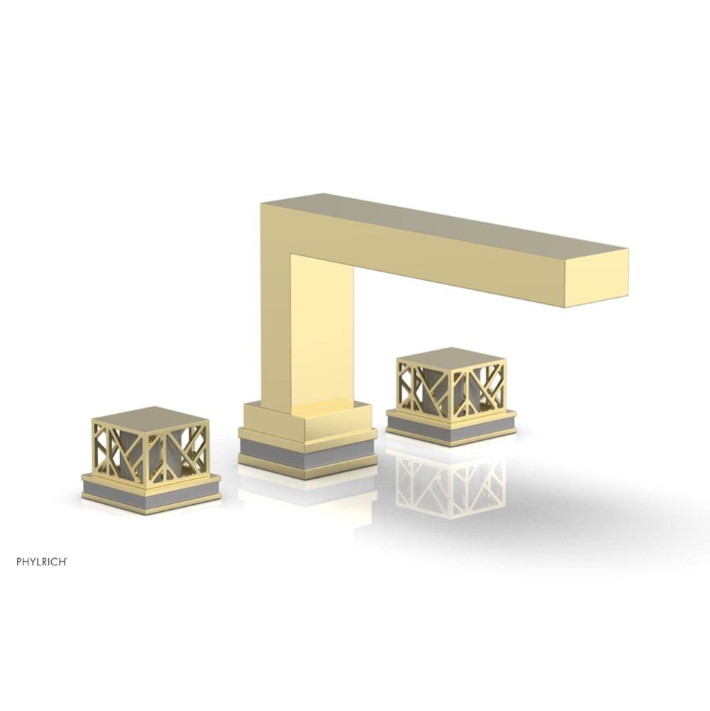 Polished Brass Jolie 3-Hole Deck Tub Filler With Rectangular Spout, Square Cutaway Handles, And Gr