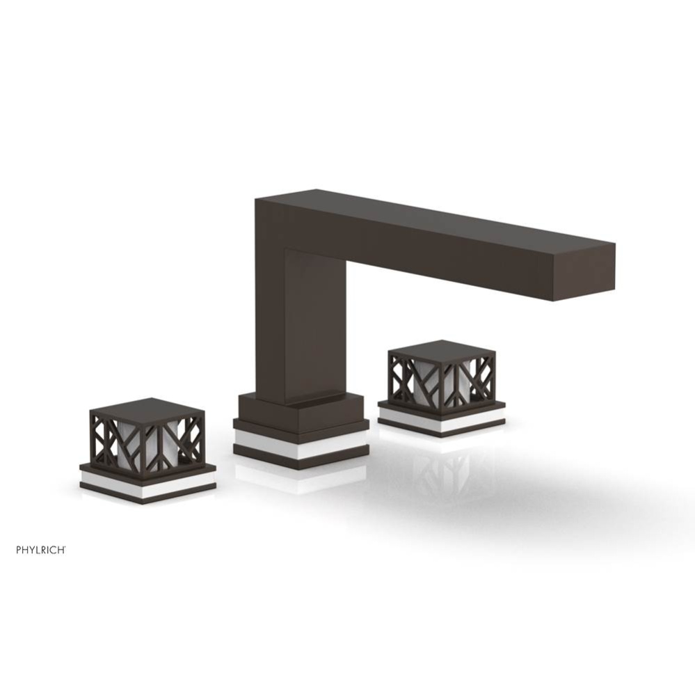 Antique Bronze Jolie 3-Hole Deck Tub Filler With Rectangular Spout, Square Cutaway Handles, And Gl