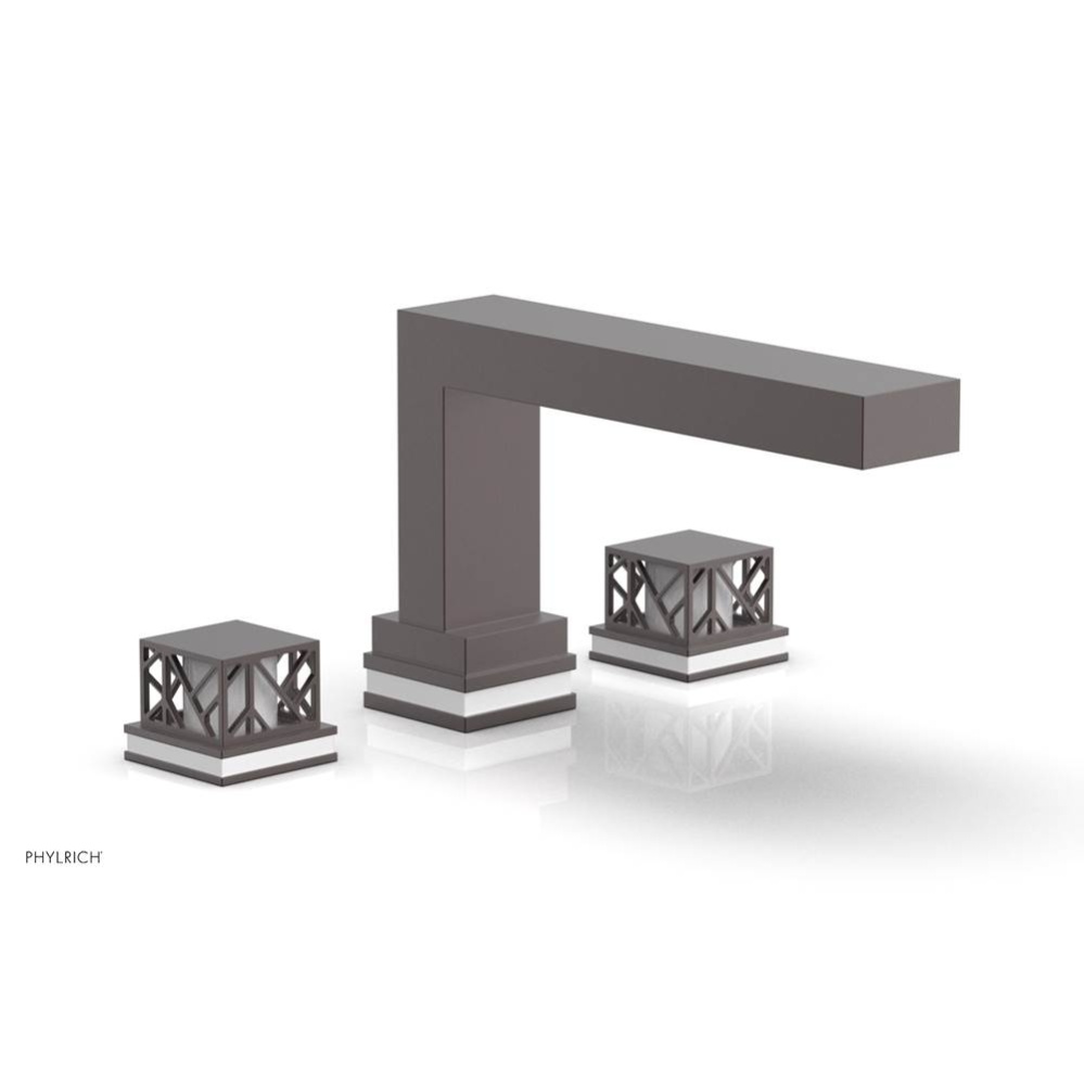 Weathered Copper Jolie 3-Hole Deck Tub Filler With Rectangular Spout, Square Cutaway Handles, And