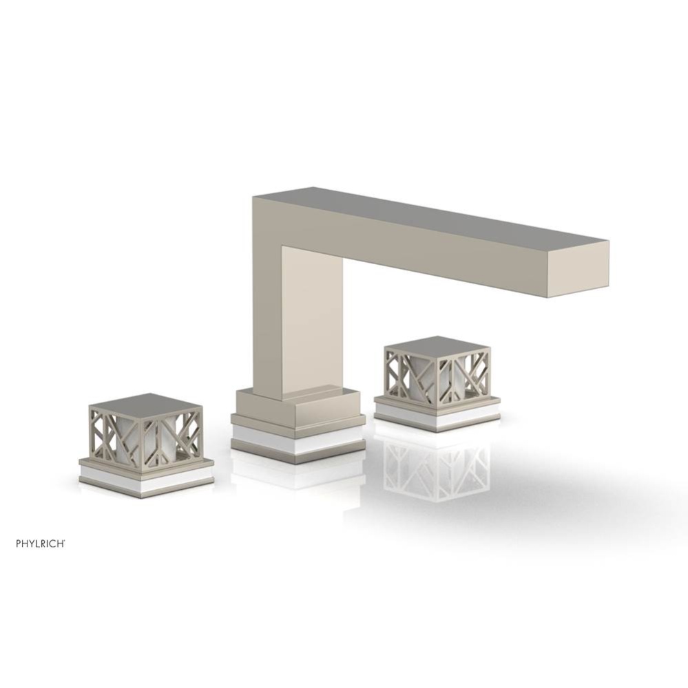 Polished Nickel Jolie 3-Hole Deck Tub Filler With Rectangular Spout, Square Cutaway Handles, And G