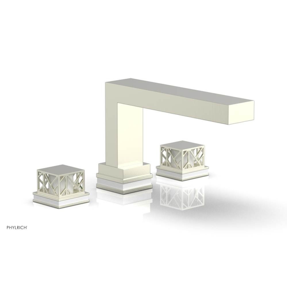 Satin Nickel Jolie 3-Hole Deck Tub Filler With Rectangular Spout, Square Cutaway Handles, And Glos