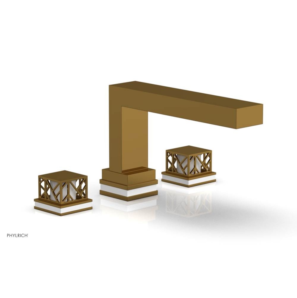 French Brass (Living Finish) Jolie 3-Hole Deck Tub Filler With Rectangular Spout, Square Cutaway H