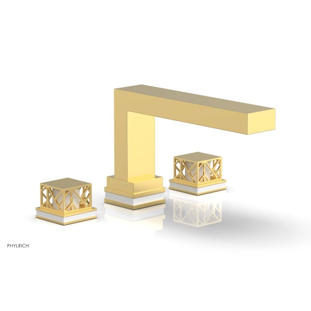 Polished Gold Jolie 3-Hole Deck Tub Filler With Rectangular Spout, Square Cutaway Handles, And Glo