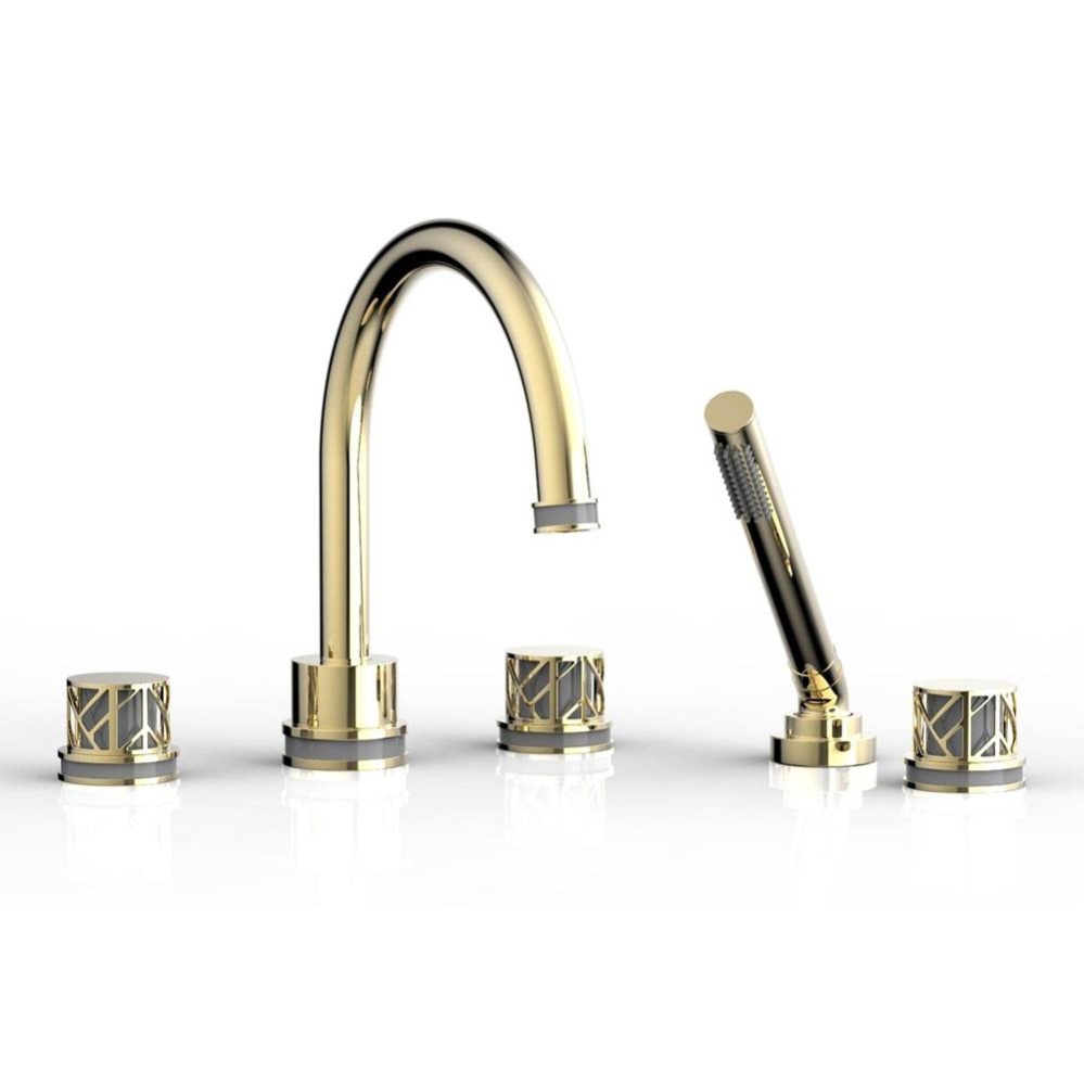 Polished Brass Uncoated (Living Finish) Jolie 5-Hole Deck Tub Filler With Gooseneck Spout, Round C