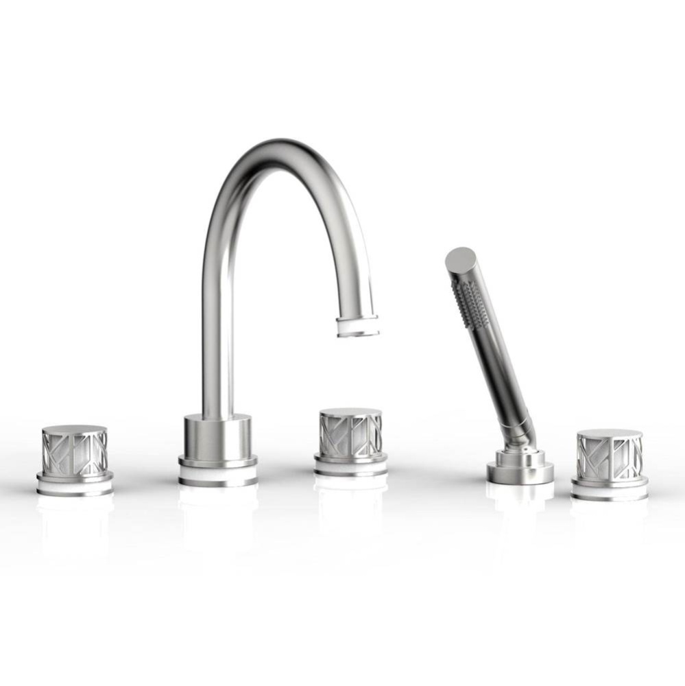 Satin Chrome Jolie 5-Hole Deck Tub Filler With Gooseneck Spout, Round Cutaway Handles, And Gloss W