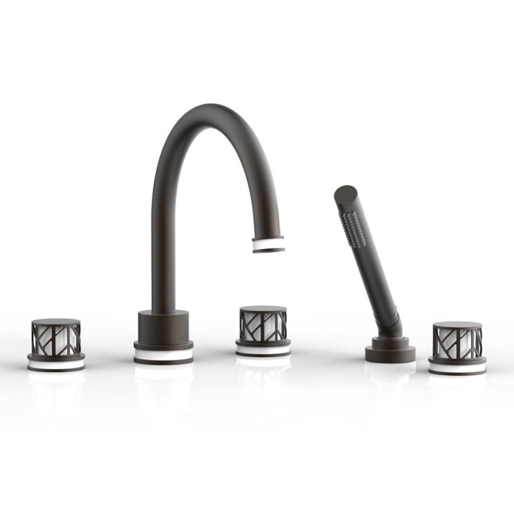 Oil Rubbed Bronze Jolie 5-Hole Deck Tub Filler With Gooseneck Spout, Round Cutaway Handles, And Gl