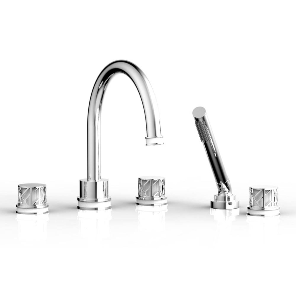 Polished Chrome Jolie 5-Hole Deck Tub Filler With Gooseneck Spout, Round Cutaway Handles, And Glos